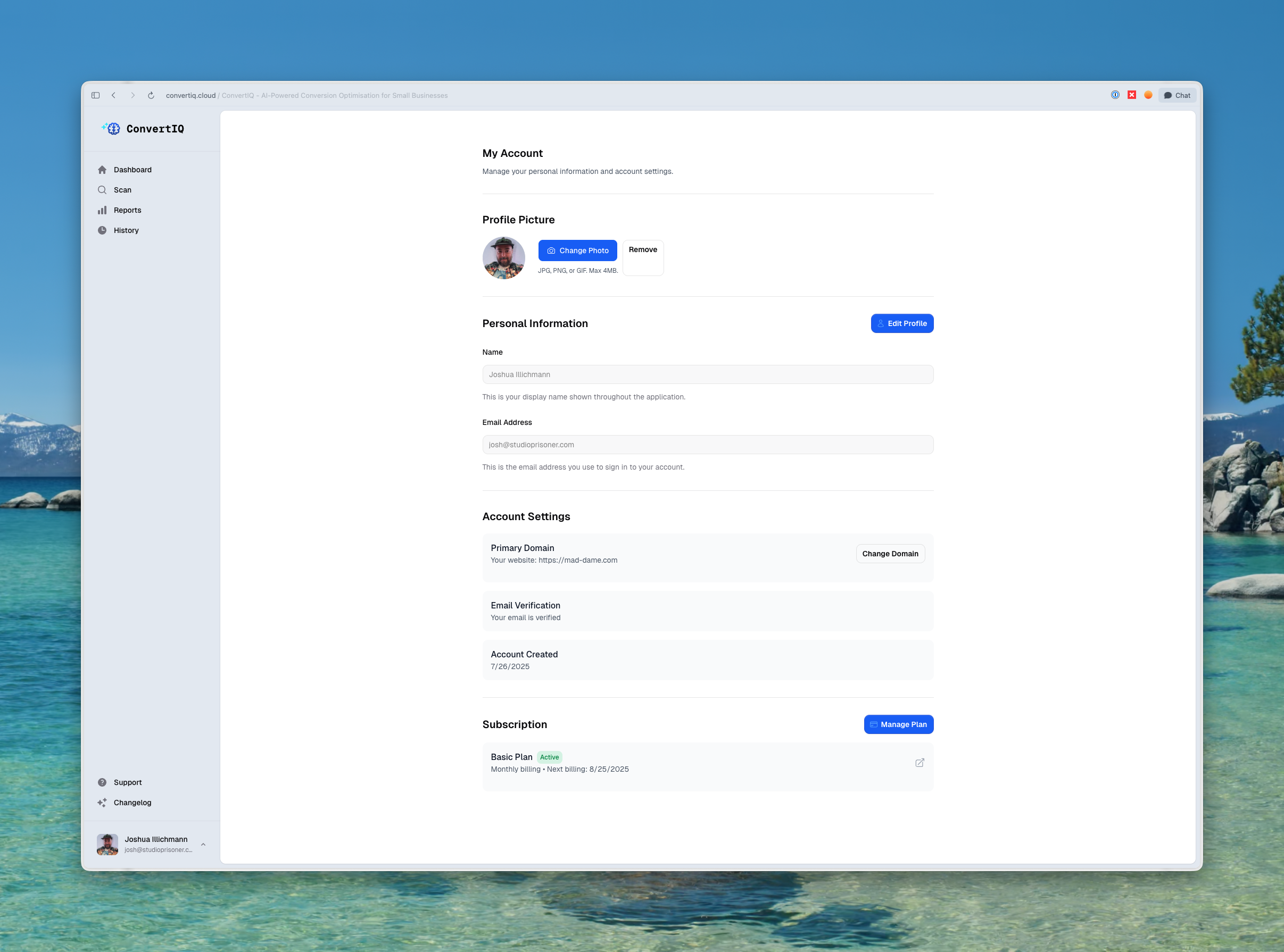 ConvertIQ account and billing screen