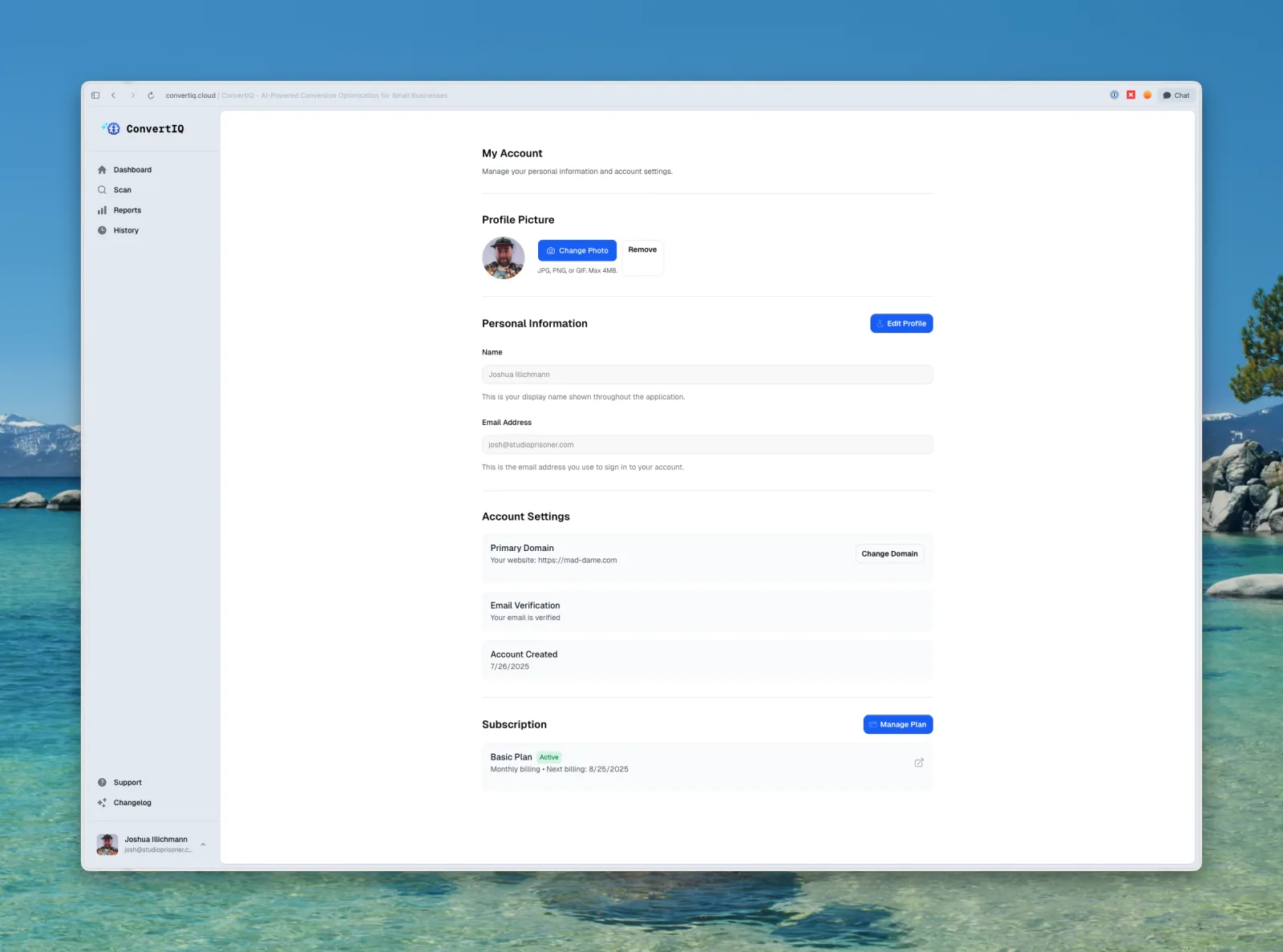 ConvertIQ account and billing screen