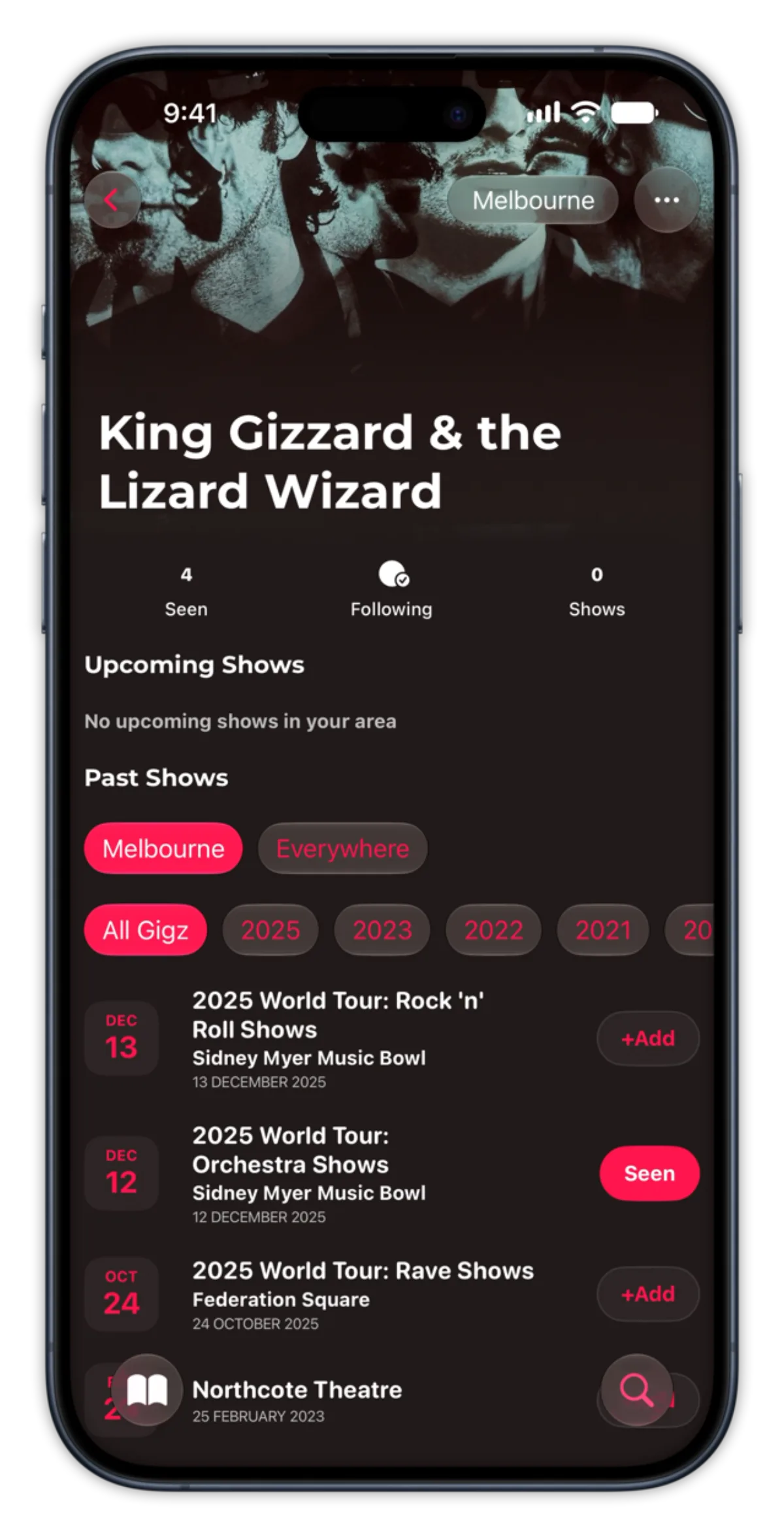Gigz Add flow: search for an artist