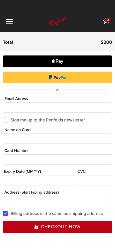 Mobile checkout with collapsible order summary and express payment