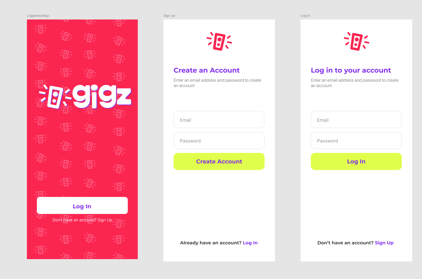 Gigz UI design in Figma