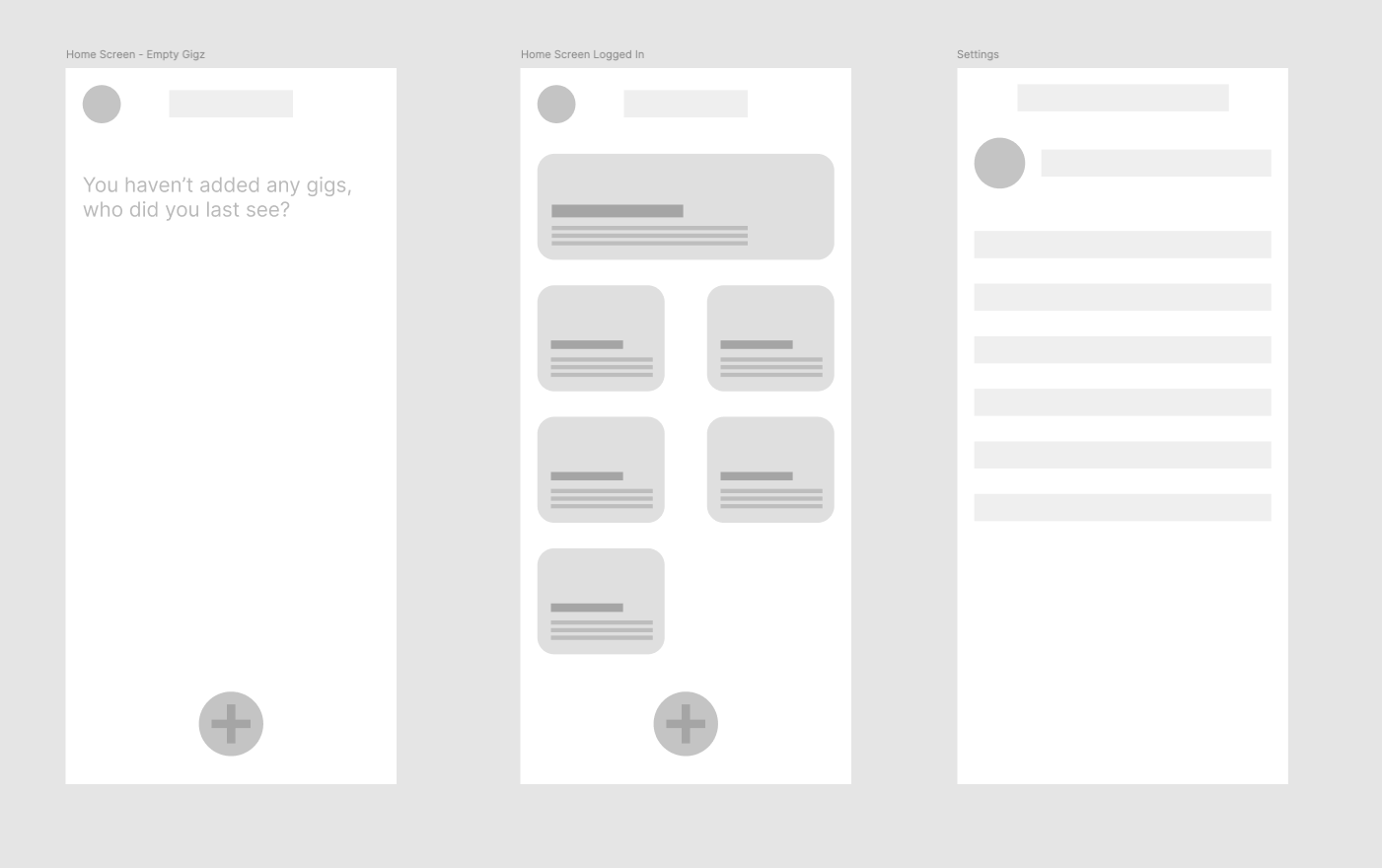 Gigz wireframes